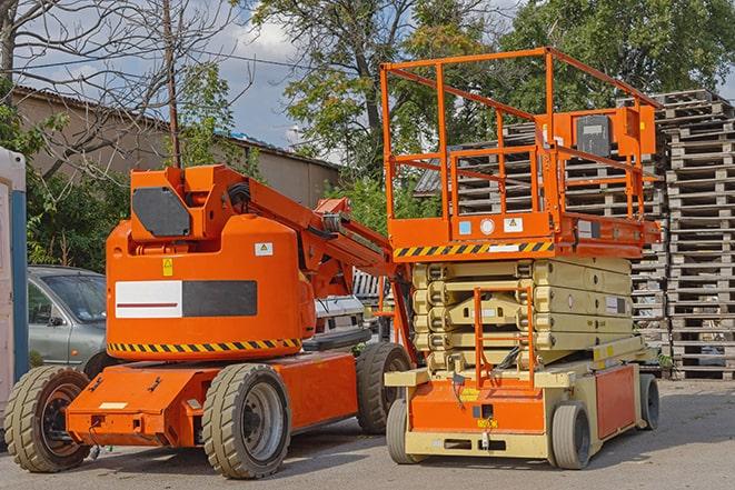 warehouse forklift lifting cargo onto shelves in Big Bear Lake